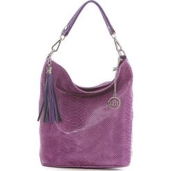 Shopper bag damskie: Skórzana torebka w kolorze fioletowym – 26 x 28 x 12 cm