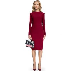 Bordowa Ołówkowa Sukienka Midi z Mini Stójką. Brązowe sukienki balowe marki numoco, l, w paski, z dekoltem na plecach. Za 145,90 zł.