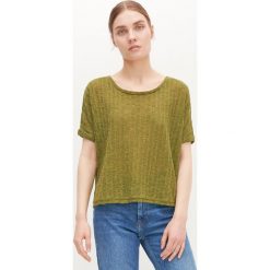 Bluzka ze strukturalnym splotem - Khaki. Brązowe bluzki damskie Reserved, s, bez wzorów, ze splotem, bez kołnierzyka, bez rękawów. W wyprzedaży za 19,99 zł.
