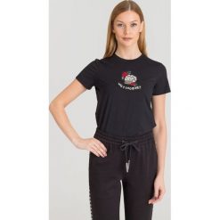 T-SHIRT JOHN RICHMOND. Czarne t-shirty damskie John Richmond, xs, z haftami, z elastanu, z okrągłym kołnierzem. Za 524,50 zł.
