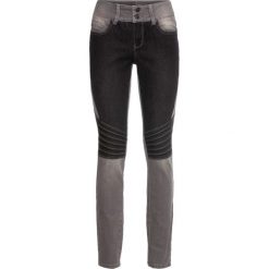 Dżinsy SKINNY dwukolorowe, w stylu biker bonprix jasnoszary denim -czarny "stone". Szare jeansy damskie bonprix, bez wzorów, z jeansu. Za 149,99 zł.
