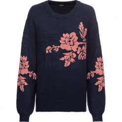 Sweter z haftem bonprix ciemnoniebieski. Niebieskie swetry klasyczne damskie bonprix. Za 99,99 zł.