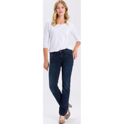 Dżinsy "Rose" - Regular fit - w kolorze granatowym. Niebieskie spodnie z wysokim stanem marki Cross Jeans, z aplikacjami. W wyprzedaży za 136,95 zł.