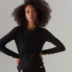 Sweter o ryżowym splocie - Czarny. Czarne swetry damskie Mohito, xl, bez wzorów, ze splotem, bez rękawów, bez kaptura. Za 99,99 zł.