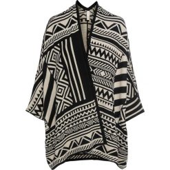 Poncho dzianinowe bonprix kremowo-czarny wzorzysty. Brązowe żakiety damskie bonprix, bez wzorów, z dzianiny. Za 54,99 zł.