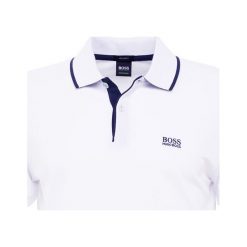 BOSS ATHLEISURE PEOS Koszulka polo white. Białe koszulki męskie marki BOSS Athleisure, s, bez wzorów, z bawełny, polo, bez rękawów. Za 379,00 zł.