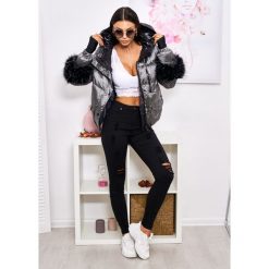 Melany Puchowa Kurtka Jenot Kolor Silver Grey S. Czarne kurtki damskie LIGARI, s, w paski, z bawełny. Za 379,00 zł.