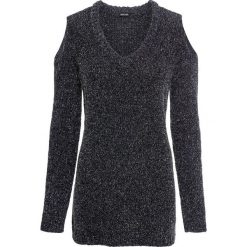 Sweter z szenili z nitką lureksową bonprix czarno-srebrny. Czarne swetry damskie bonprix, bez wzorów, bez rękawów, bez kaptura. Za 79,99 zł.