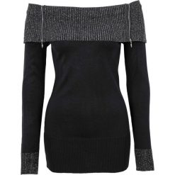 Sweter dzianinowy bonprix czarno-srebrny. Niebieskie swetry klasyczne damskie marki bonprix, na lato, w kwiaty, z asymetrycznym kołnierzem. Za 89,99 zł.
