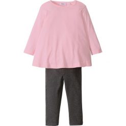 Sukienki dziewczęce: Sukienka z motywem skrzydeł + legginsy (2 części) bonprix pudrowy jasnoróżowy – antracytowy melanż