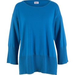 Sweter dzianinowy z okrągłym dekoltem bonprix lazurowy. Niebieskie swetry damskie bonprix, bez wzorów, z dzianiny, bez rękawów, bez kaptura. Za 49,99 zł.