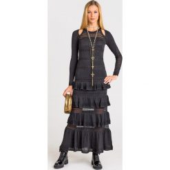 SUKIENKA TWINSET. Czarne sukienki damskie Twinset, na imprezę, xs, z aplikacjami, z wełny, z okrągłym kołnierzem, bez rękawów, maxi. Za 1259,00 zł.