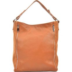 Shopper bag damskie: Skórzana torebka w kolorze koniaku – (S)35,5 x (W)42 x (G)14 cm