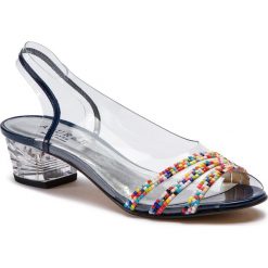 Sandały AZURÉE - Napoli 84TC Vernis Navy/Multi 06. Niebieskie klapki damskie Azurée, bez wzorów, ze skóry ekologicznej, bez obcasa, na obcasie. Za 699,00 zł.