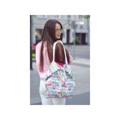 Wiosenna torba na zakupy we flamingi, kolorowa torba na ramię. Pomarańczowe torby damskie na zakupy marki ekoszale, w kolorowe wzory, z bawełny, na ramię, duże. Za 95,00 zł.