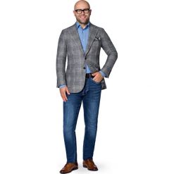 Marynarka Szara w Kratę Newport. Szare marynarki męskie slim fit marki LANCERTO, s, z wiskozy. Za 899,00 zł.