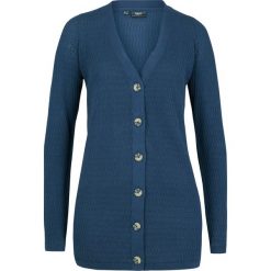 Sweter rozpinany w ażurowy wzór bonprix ciemnoniebieski. Niebieskie swetry damskie bonprix, bez wzorów, bez rękawów, bez kaptura. Za 54,99 zł.